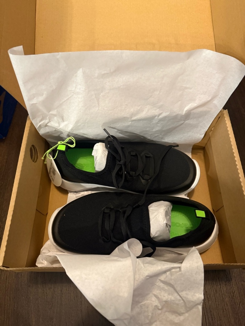 OOFOS Women's Black Athletic Sneakers with Neon Green Accents